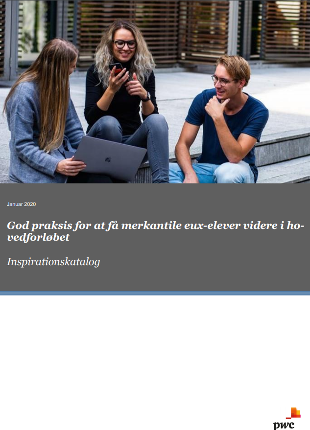Forside til inspirationskataloget "God praksis for at få merkantile eux-elever videre i hovedforløbet