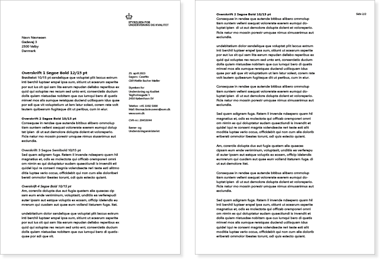 Billedet viser eksempel på brevskabelon.