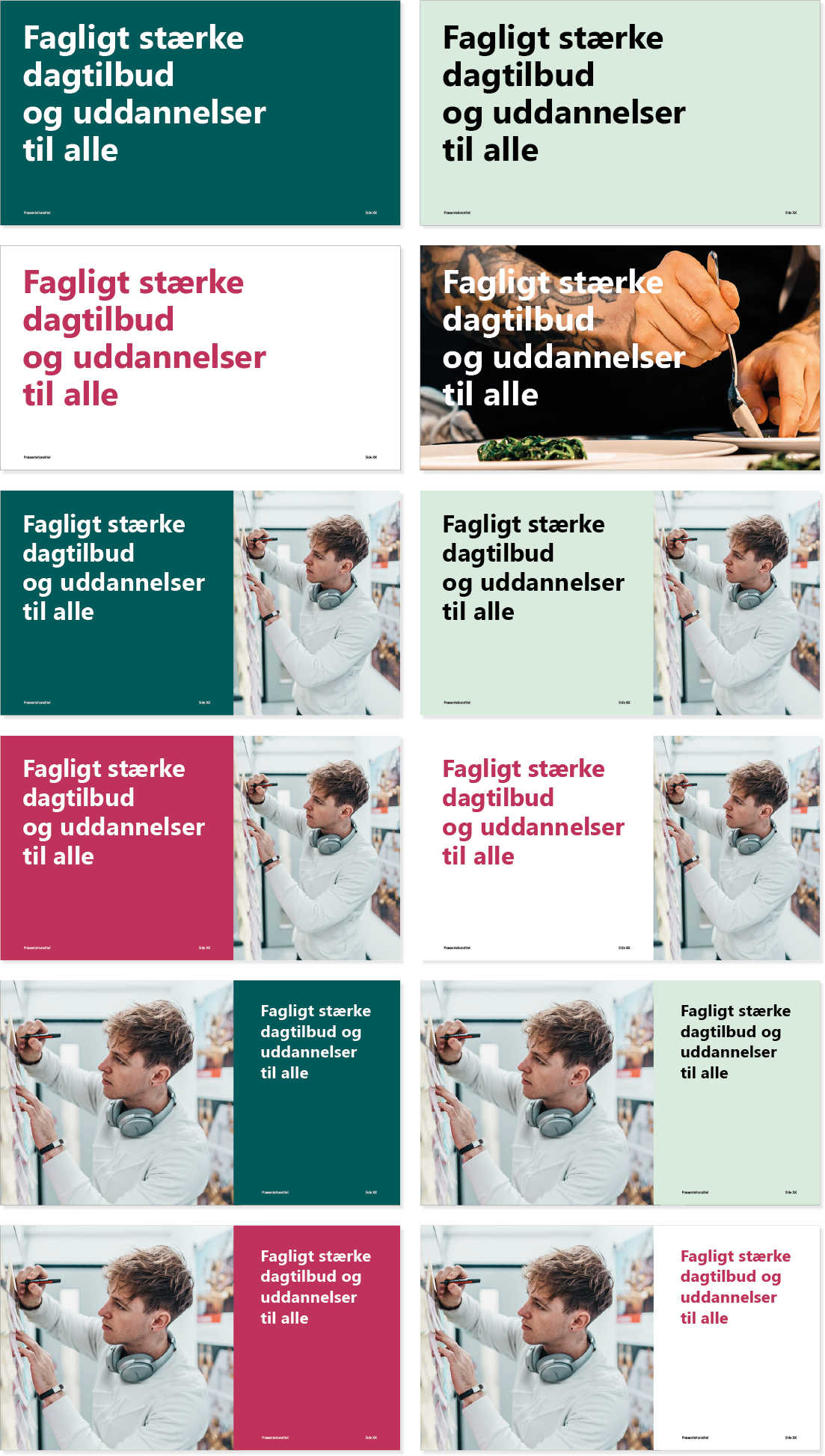 Billedet viser eksempler på, at skillesiderne i PowerPoint-skabelonen kan laves på forskellige måder.