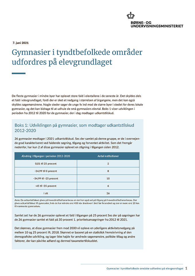 Gymnasier i tyndtbefolkede områder udfordres på elevgrundlaget