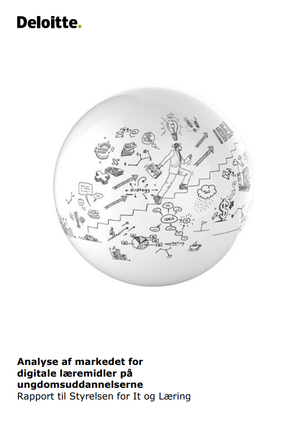 Rapportens forside med logoer og rund figur, der illustrerer en brainstormproces.