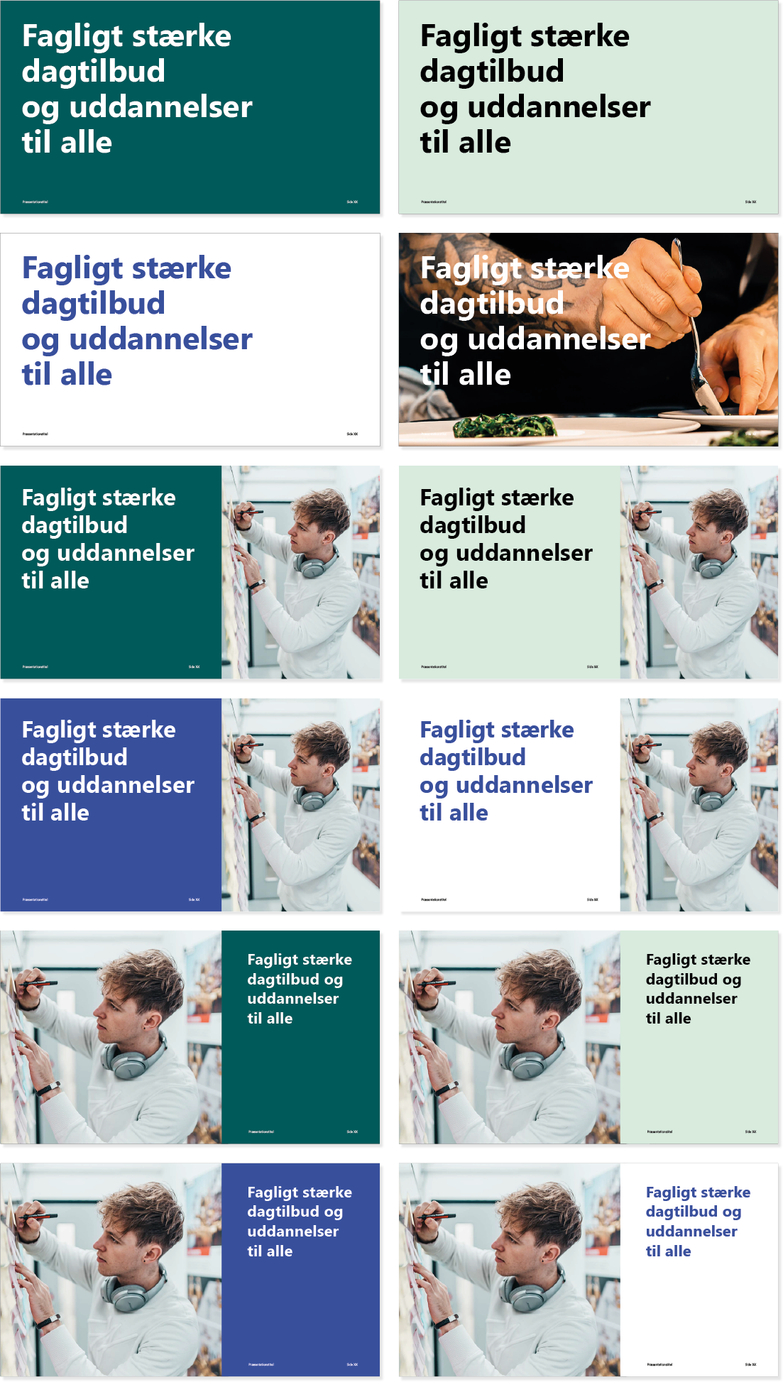 Billedet viser eksempler på, at skillesiderne i PowerPoint-skabelonen kan laves på forskellige måder.