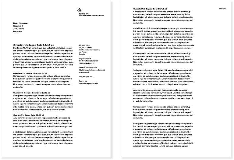 Billedet viser eksempel på brevskabelon.