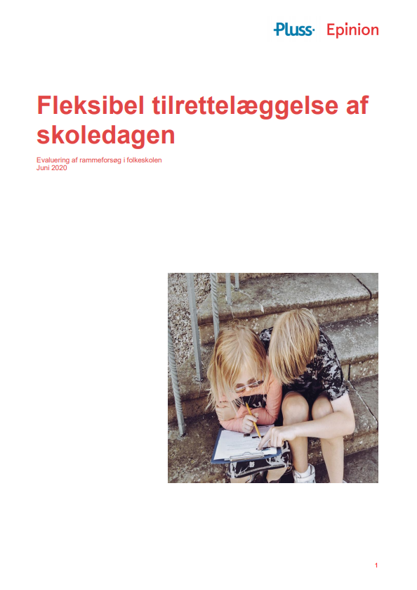 Forside til publikationen "Fleksibel tilrettelæggelse af skoledagen - Evaluering af rammeforsøg i folkeskolen